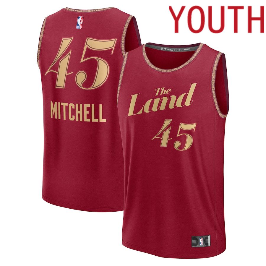 Youth Cleveland Cavaliers #45 Donovan Mitchell Fanatics Branded Wine City Edition 2023-24 Fast Break NBA Jersey